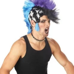 "Checkered Mohawk Punk" Halloween Wig
