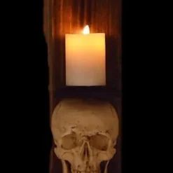 "Classic Skull Wall Sconce Style II W/ Ivory Flameless Candle" Haunted House Lighting