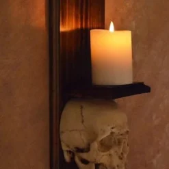 "Classic Skull Wall Sconce Style II W/ Ivory Flameless Candle" Haunted House Lighting -Halloween Mask Shop classic skull wall sconce style ii w ivory flameless candle haunted house lighting 23613261377