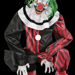 "Crouching Clown Red" Electric Animated Skeleton Halloween Prop