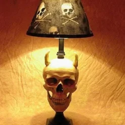 "Desk Lamp With Devil Skull And Bone Shade" Haunted House Lighting -Halloween Mask Shop desk lamp with devil skull and bone shade haunted house lighting 23613372289
