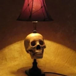 "Desk Lamp With Life-size Skull And Antique Shade" Haunted House Lighting -Halloween Mask Shop desk lamp with life size skull and antique shade haunted house lighting 23696458689