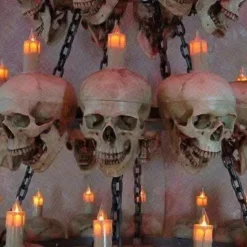 "Five-Tiered Life-Size Skull Chandelier With 60 Skulls" Haunted House Lighting -Halloween Mask Shop five tiered life size skull chandelier with 60 skulls haunted house lighting 23696488001