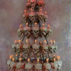 "Five-Tiered Life-Size Skull Chandelier With 60 Skulls" Haunted House Lighting -Halloween Mask Shop five tiered life size skull chandelier with 60 skulls haunted house lighting 23696488385