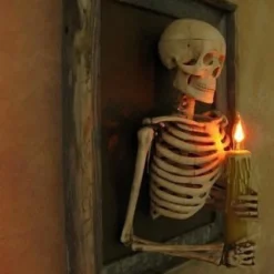 "Framed 3D Skeleton Torso Holding Candle" Hanging Haunted House Decoration -Halloween Mask Shop framed 3d skeleton torso holding candle hanging haunted house decoration 28758709010480