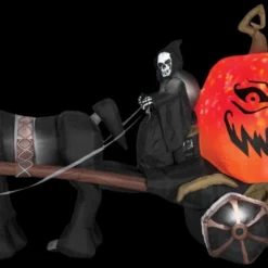 "Reaper With Horse And Carriage" Air-Blown Inflatable Halloween Decoration