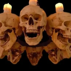 "Skull Chandelier With 8 Skulls And Flameless Candles" Haunted House Lighting