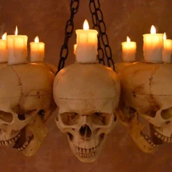 "Skull Chandelier With 8 Skulls And Flameless Candles" Haunted House Lighting -Halloween Mask Shop skull chandelier with 8 skulls and flameless candles haunted house lighting 23696522817