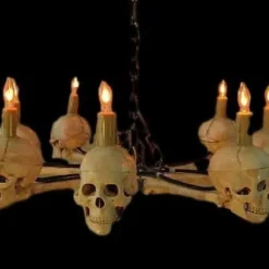 "Wagon Wheel Skull Chandelier" Haunted House Lighting