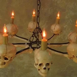 "Wagon Wheel Skull Chandelier" Haunted House Lighting -Halloween Mask Shop wagon wheel skull chandelier haunted house lighting 23613684737