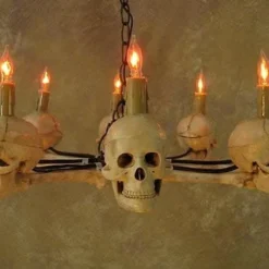 "Wagon Wheel Skull Chandelier" Haunted House Lighting -Halloween Mask Shop wagon wheel skull chandelier haunted house lighting 23613686401