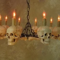 "Wagon Wheel Skull Chandelier" Haunted House Lighting -Halloween Mask Shop wagon wheel skull chandelier haunted house lighting 23613688001